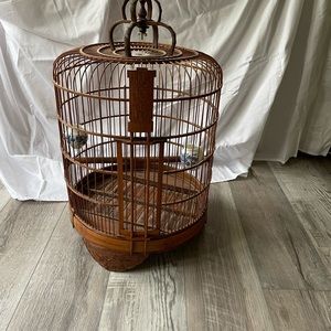 Antique Chinese hand carved bamboo birdcage